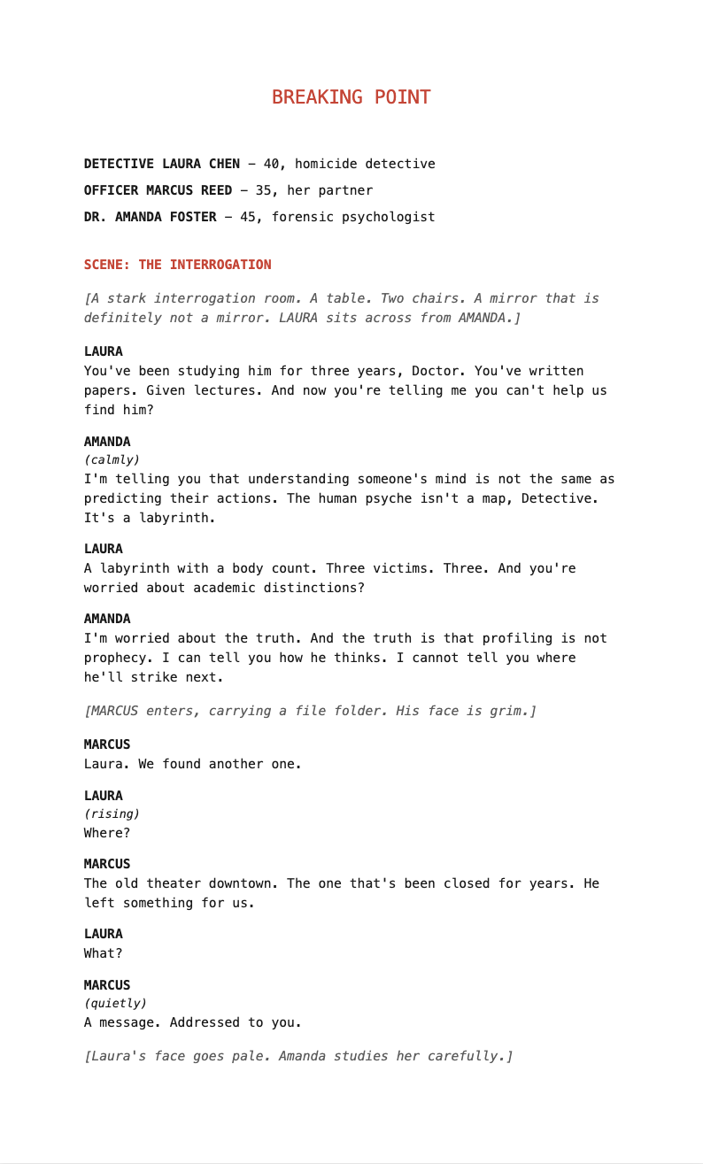 Contemporary drama stage play script